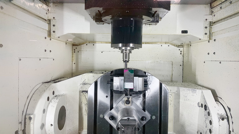 Equipped with Sandvik Cormorant tooling and custom fixturing, the machining center cuts tool steel at a rate of 4500 PM’s at 137 IPM.